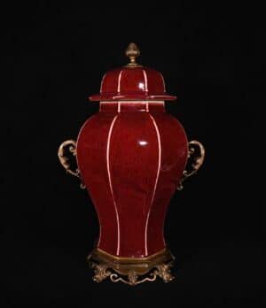 Chinese red glaze and gilt bronze porcelain vase