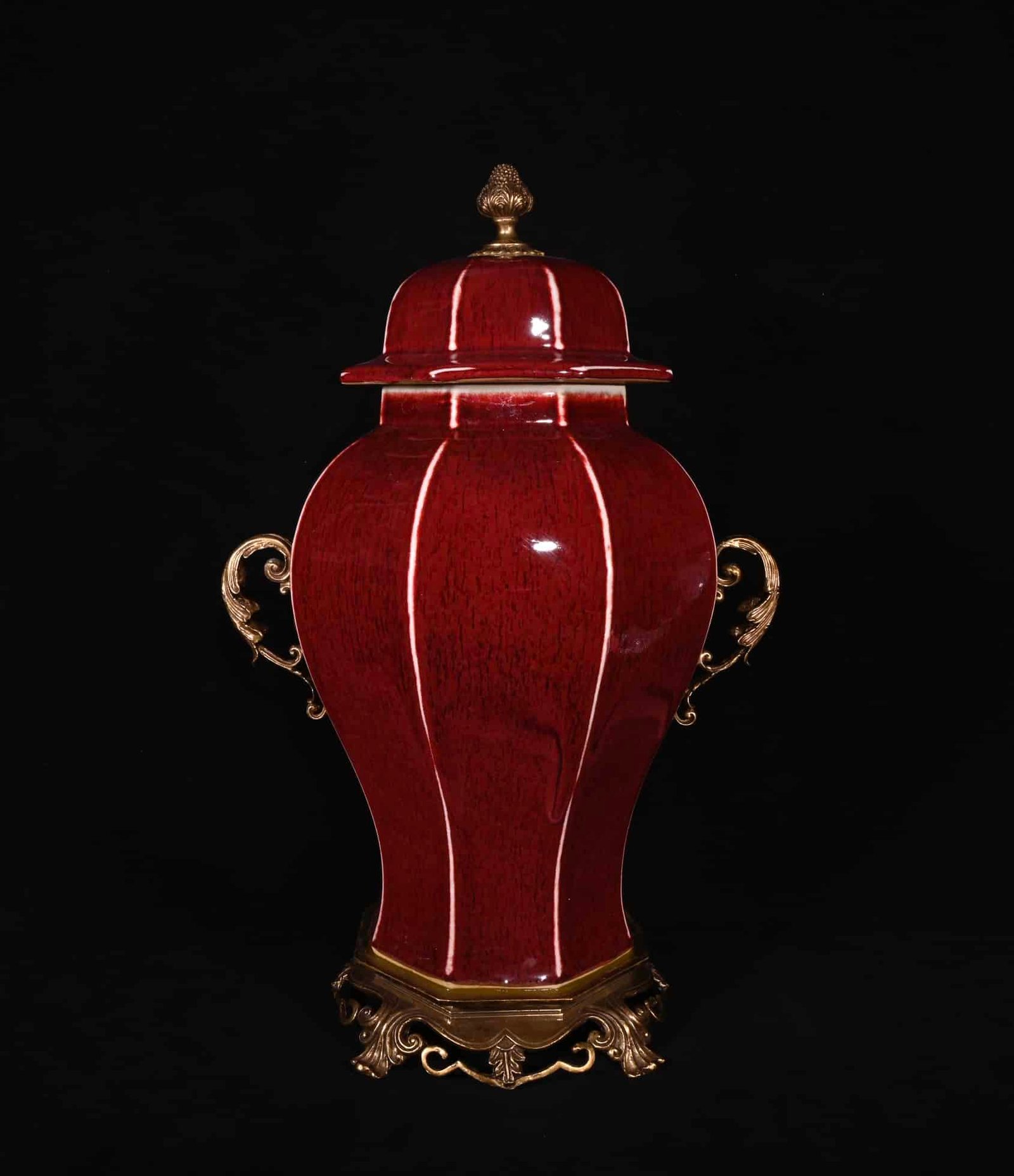 Chinese red glaze and gilt bronze porcelain vase
