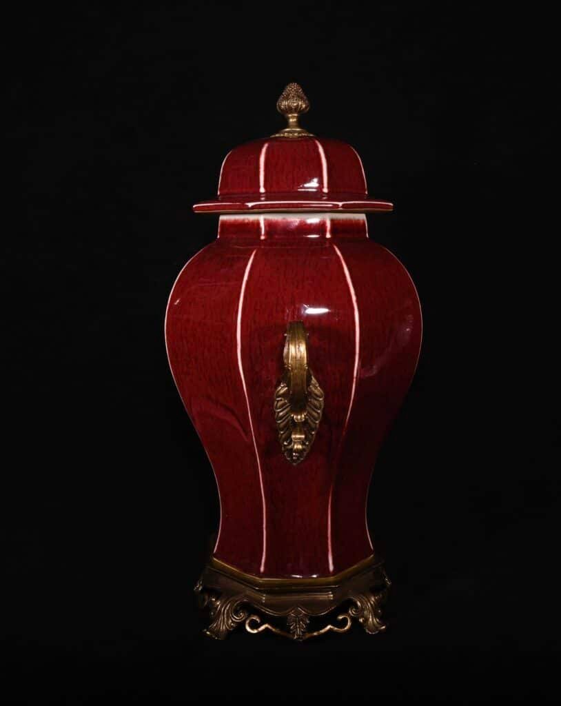 Chinese red glaze and gilt bronze porcelain vase