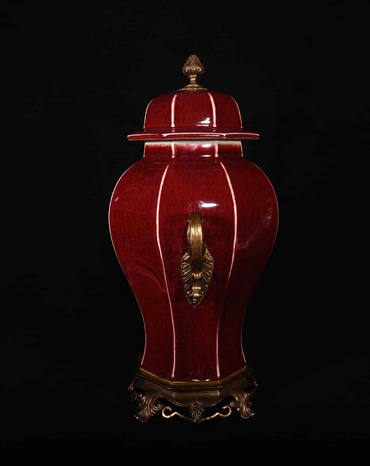 Chinese red glaze and gilt bronze porcelain vase