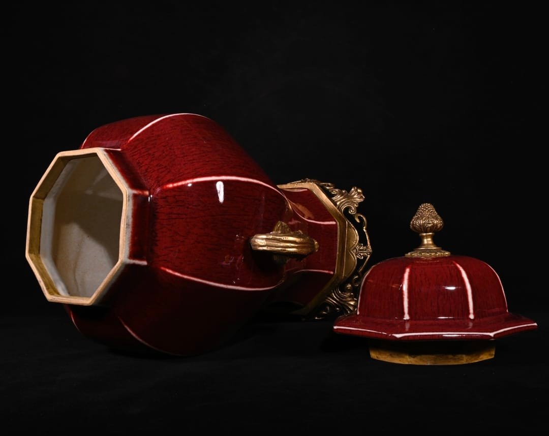 Chinese red glaze and gilt bronze porcelain vase