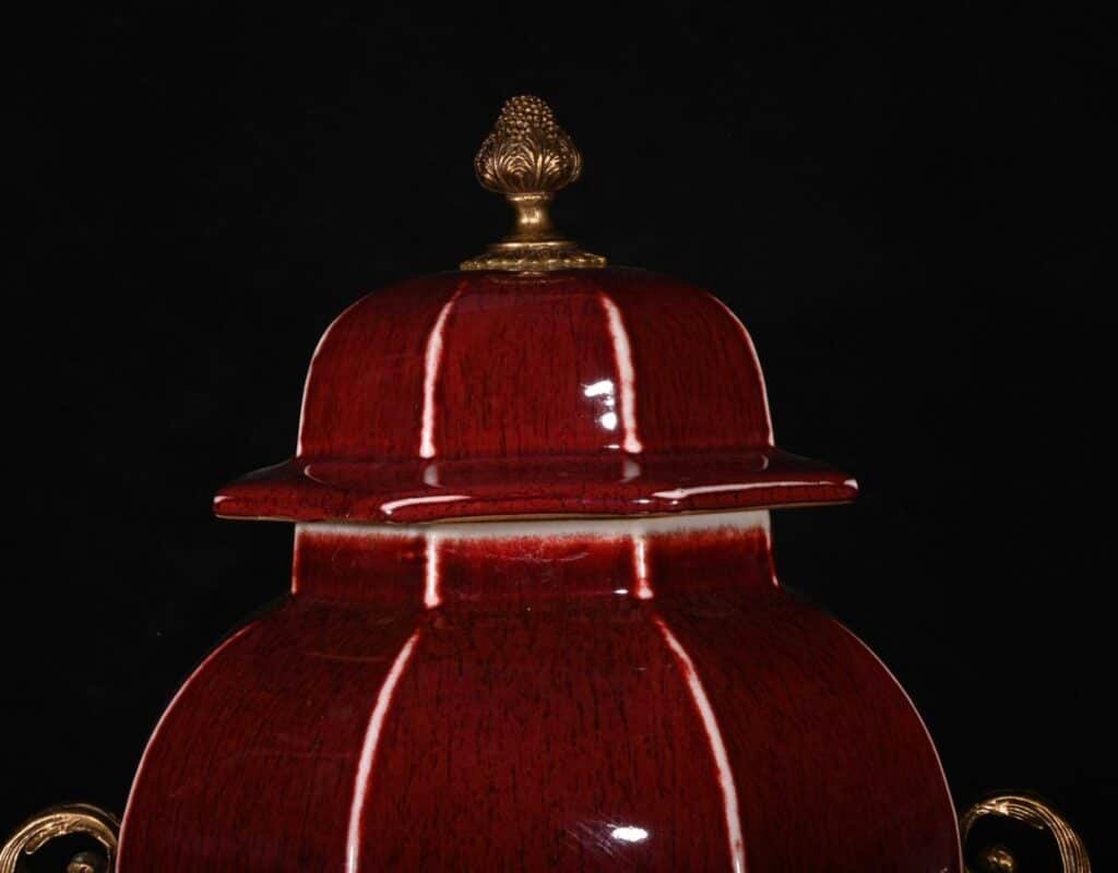 Chinese red glaze and gilt bronze porcelain vase