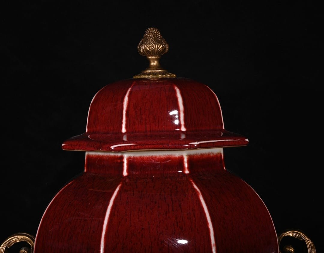 Chinese red glaze and gilt bronze porcelain vase