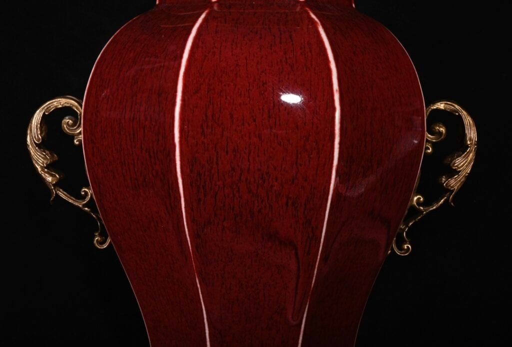 Chinese red glaze and gilt bronze porcelain vase