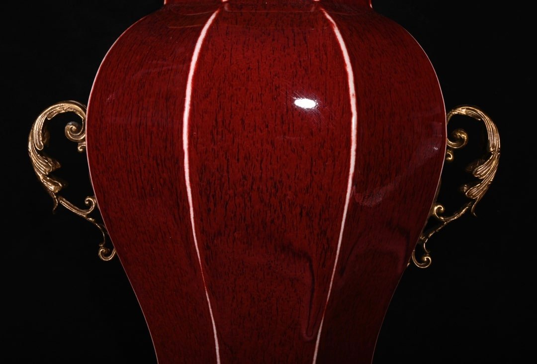 Chinese red glaze and gilt bronze porcelain vase