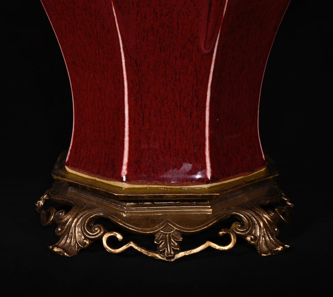 Chinese red glaze and gilt bronze porcelain vase