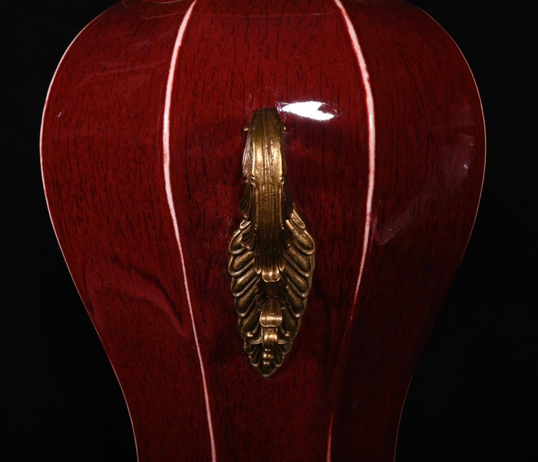 Chinese red glaze and gilt bronze porcelain vase
