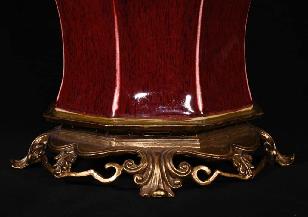 Chinese red glaze and gilt bronze porcelain vase