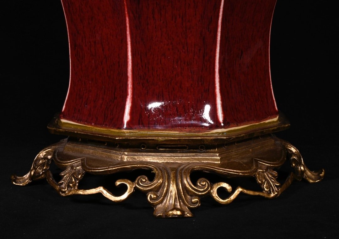 Chinese red glaze and gilt bronze porcelain vase