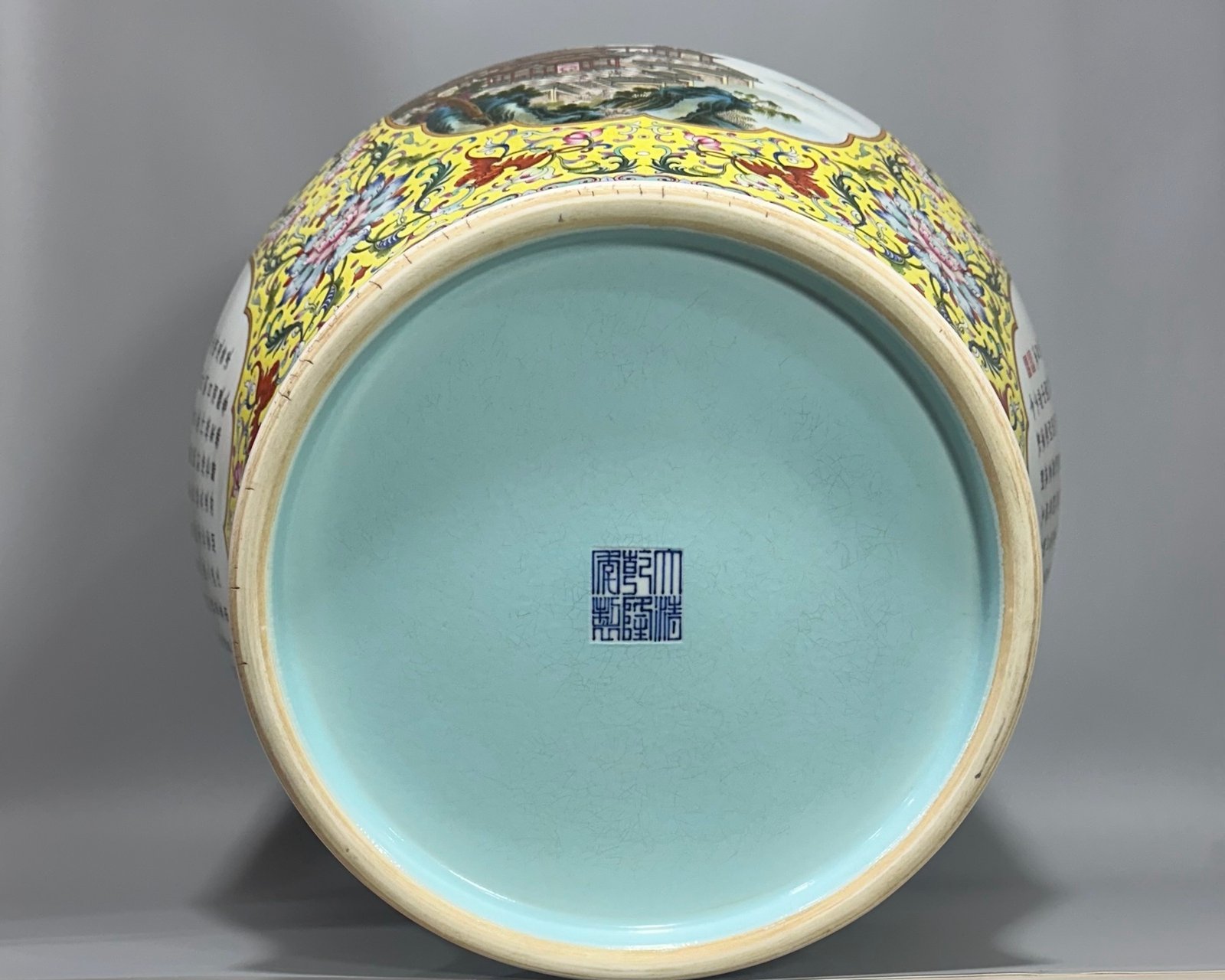 Qing Dynasty Qianlong an enamel vase with yellow ground window