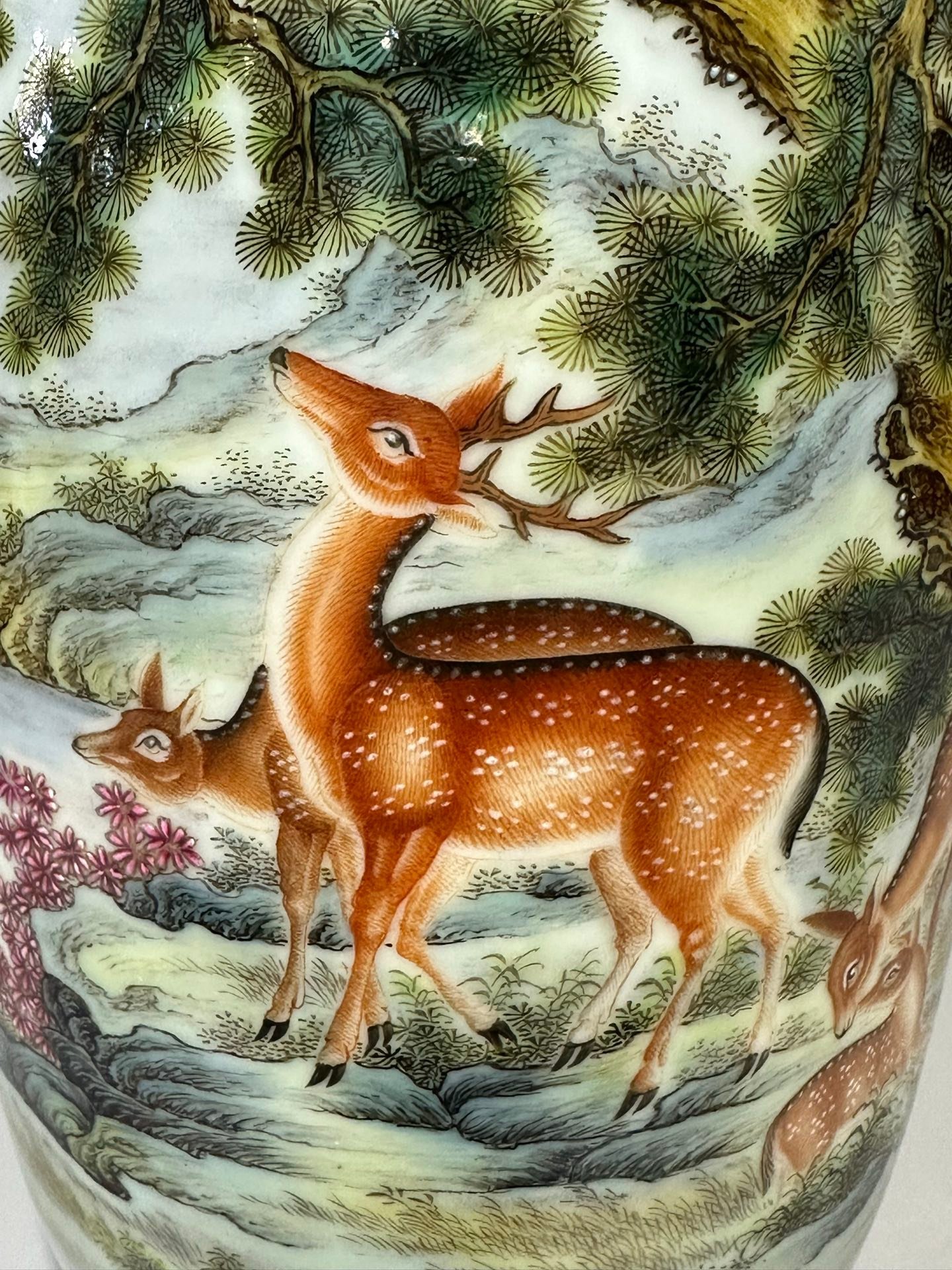Qing Dynasty Qianlong blue and white lotus enamel sika deer lantern vase