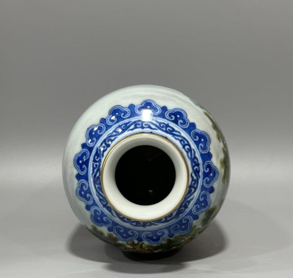 Qing Dynasty Qianlong blue and white lotus enamel sika deer lantern vase