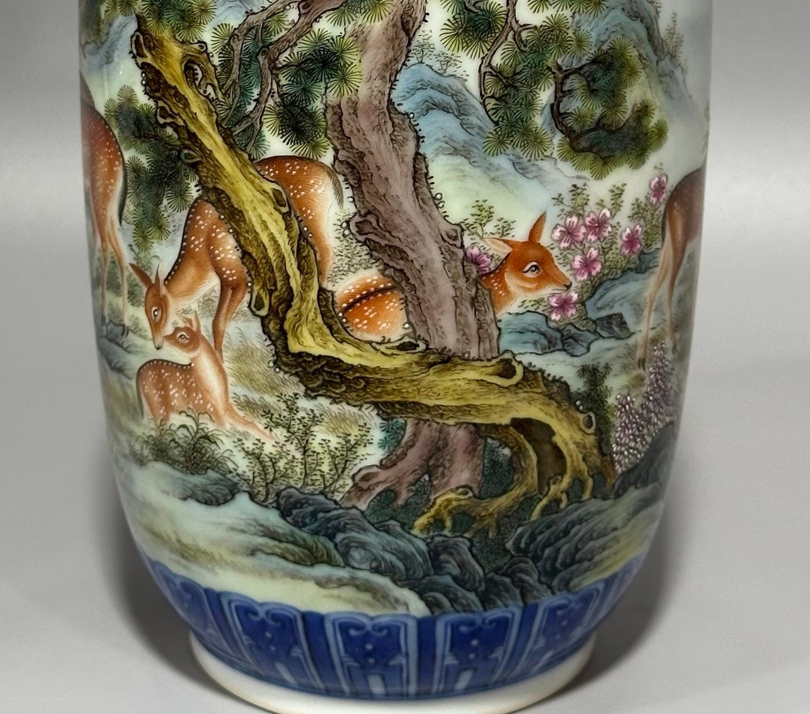 Qing Dynasty Qianlong blue and white lotus enamel sika deer lantern vase