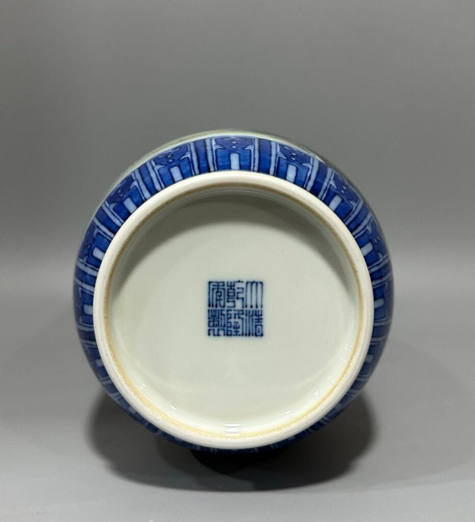 Qing Dynasty Qianlong blue and white lotus enamel sika deer lantern vase