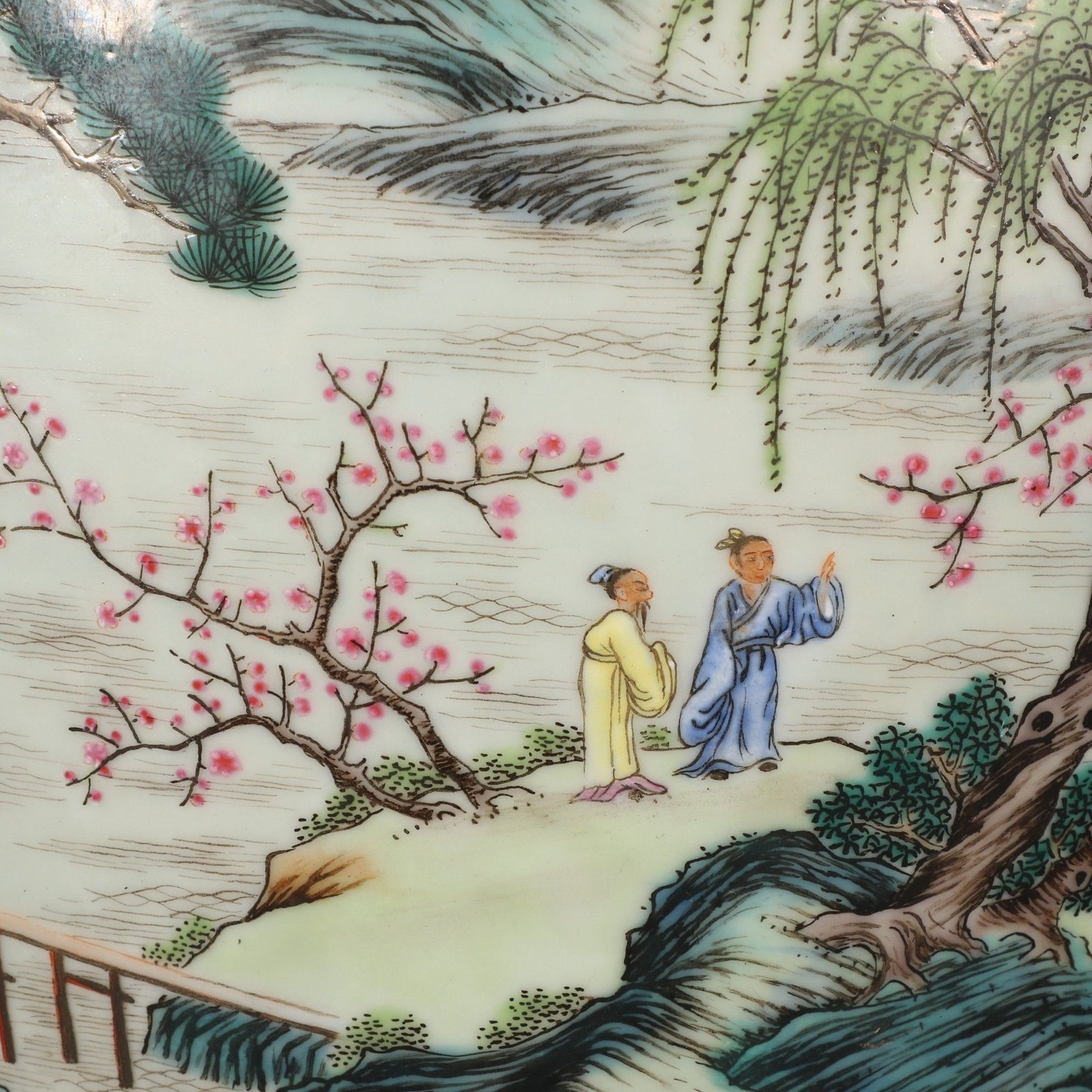 Qing Dynasty Qianlong Blue and white pastel landscape and figure amphora