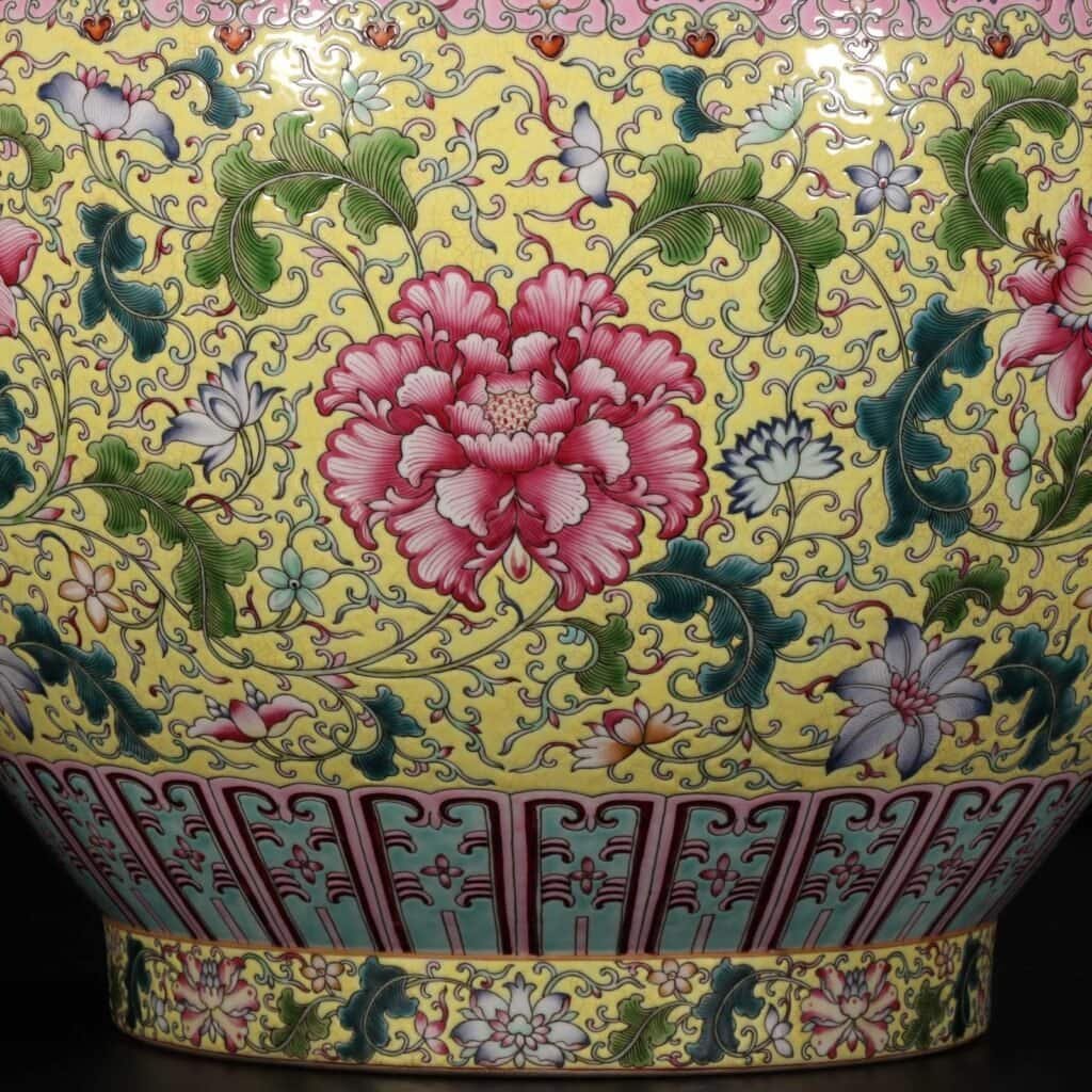 Qing Dynasty Qianlong pastel painted gold-wrapped lotus flower and amphora
