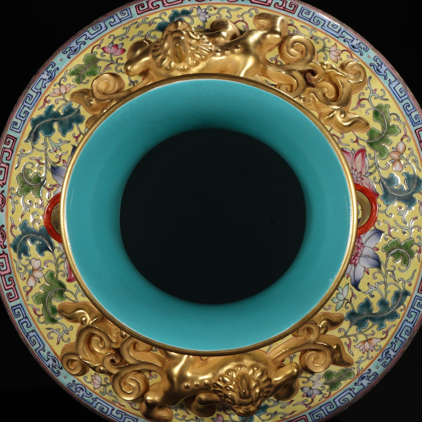 Qing Dynasty Qianlong pastel painted gold-wrapped lotus flower and amphora