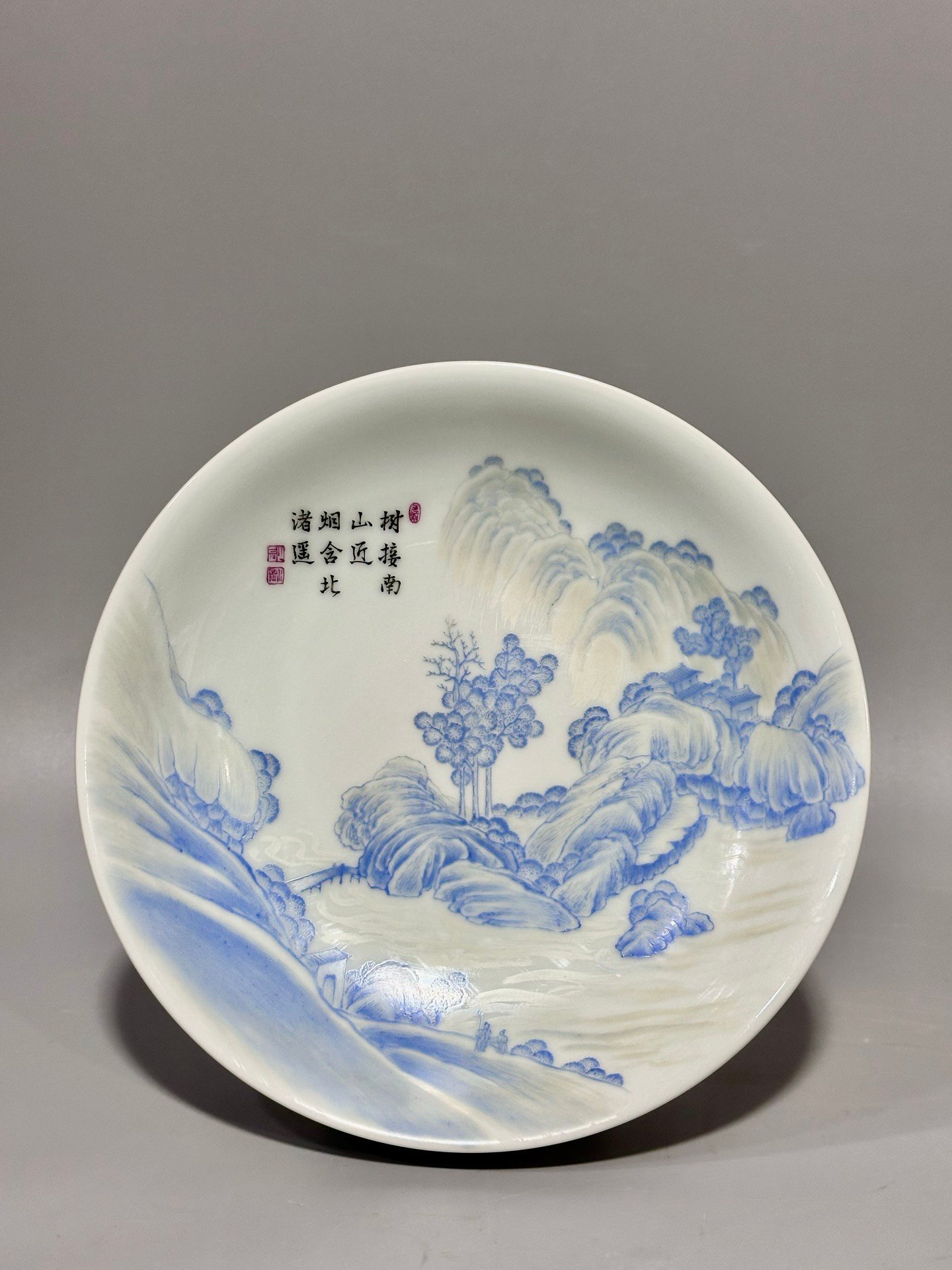 Qing Dynasty Yongzheng this is landscape dish Burner of green material plate