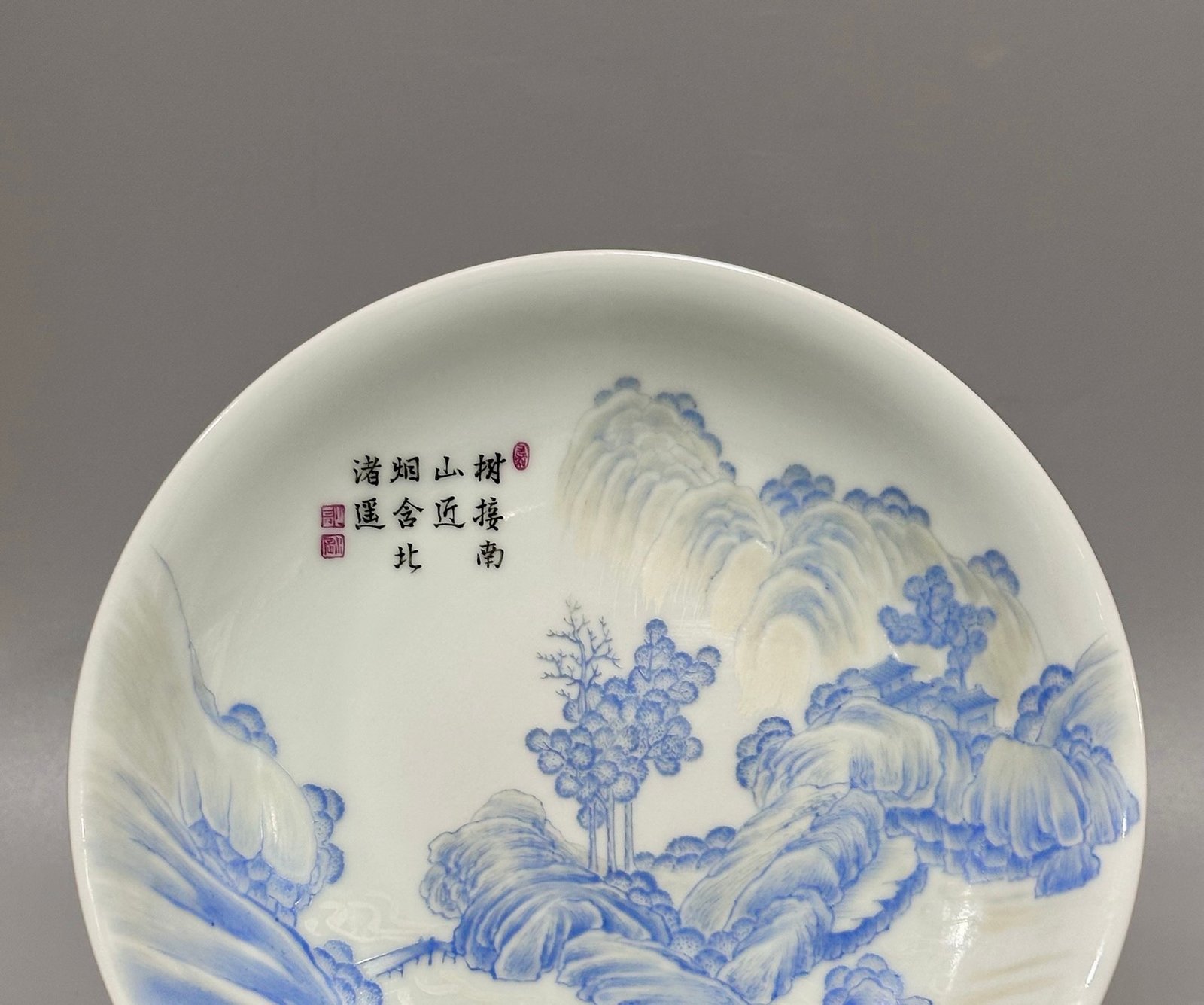 Qing Dynasty Yongzheng this is landscape dish Burner of green material plate