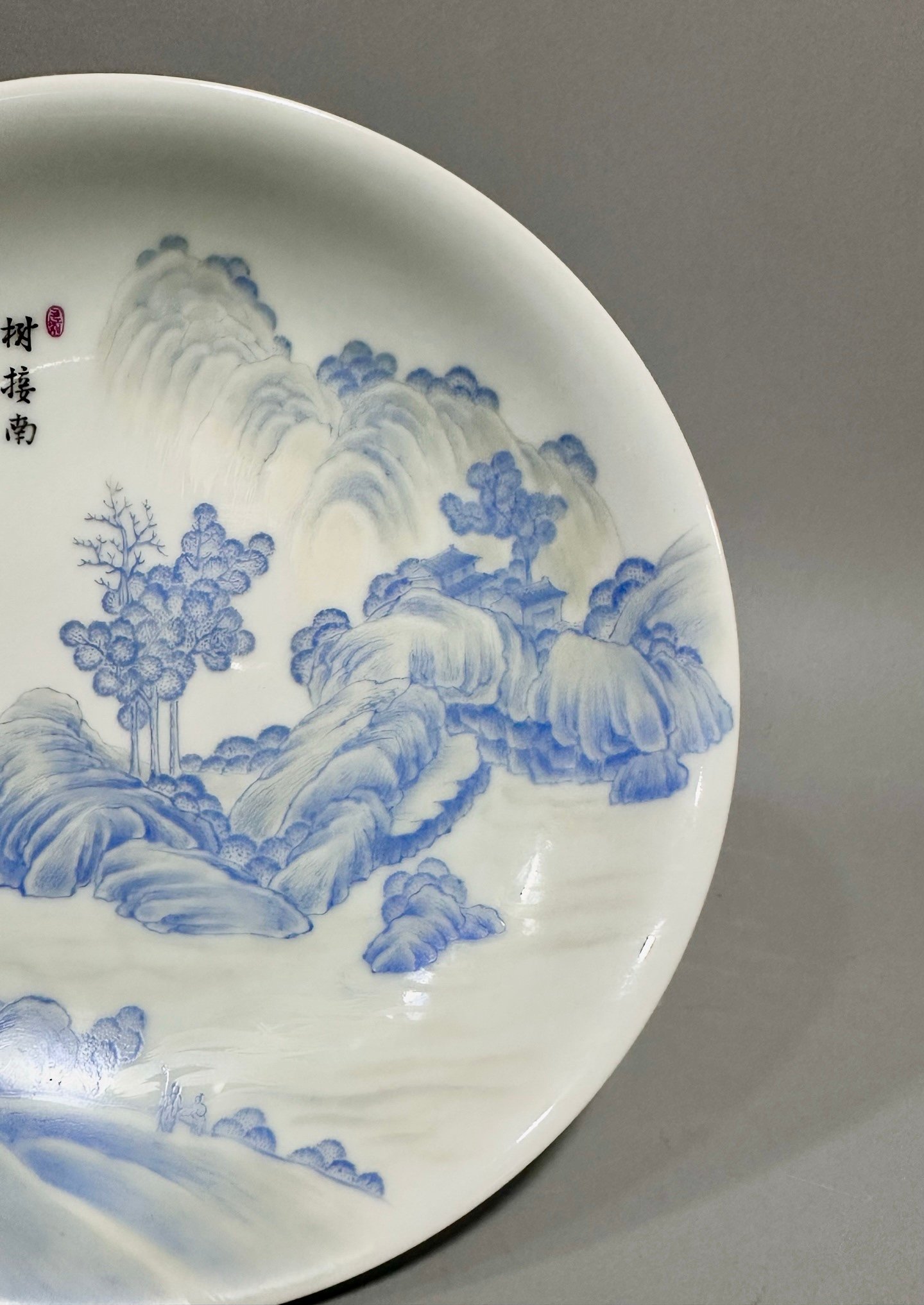 Qing Dynasty Yongzheng this is landscape dish Burner of green material plate