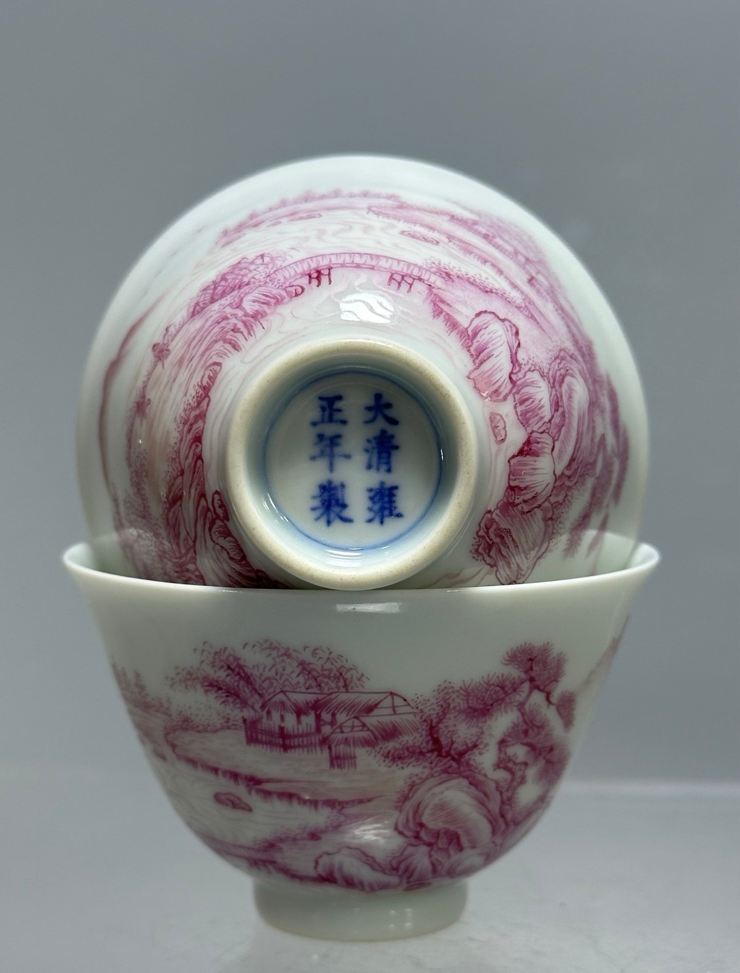 Qing Dynasty Yongzheng carmine red landscape cup