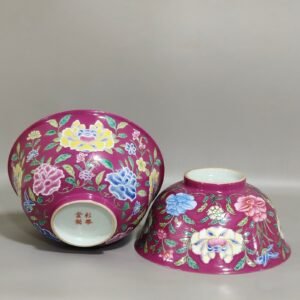 Qing Dynasty Qianlong Carmine flower bowl