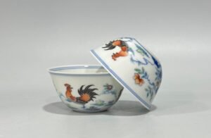 Qing Dynasty Daoguang pair of Yongzheng Doucai Chicken Cups