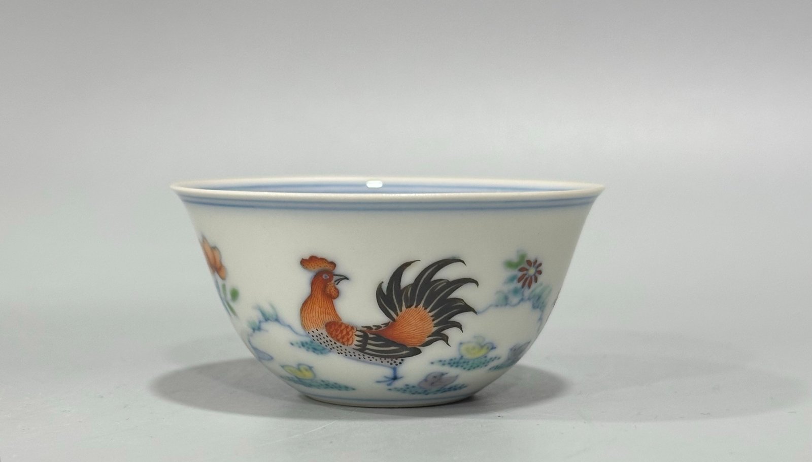 Qing Dynasty Daoguang pair of Yongzheng Doucai Chicken Cups