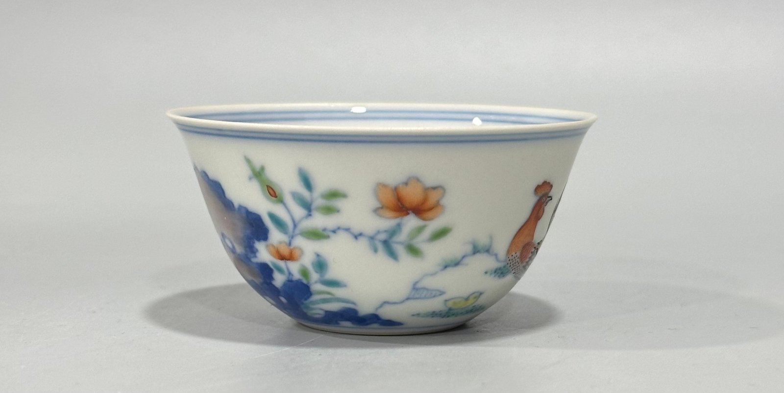 Qing Dynasty Daoguang pair of Yongzheng Doucai Chicken Cups