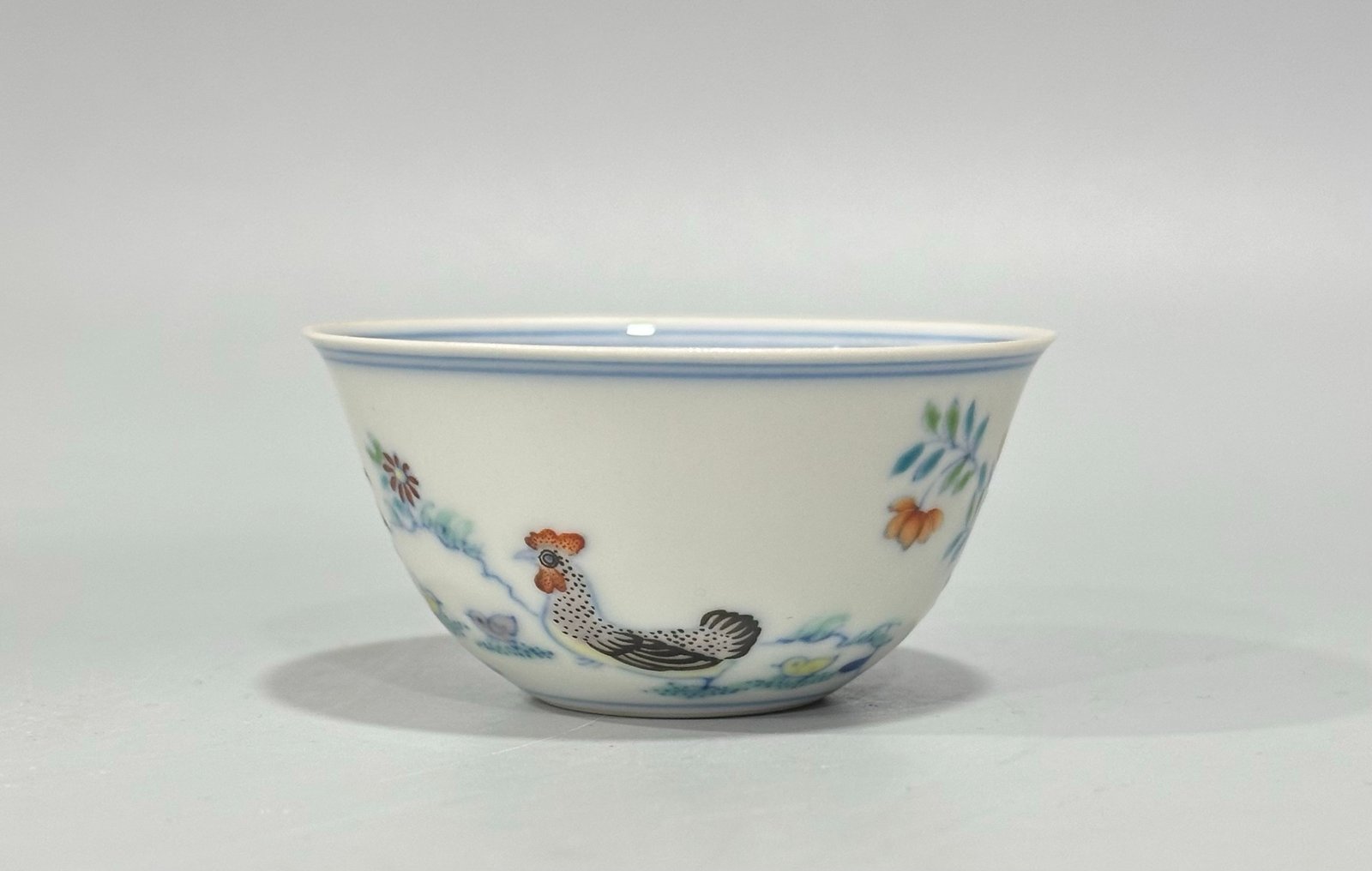Qing Dynasty Daoguang pair of Yongzheng Doucai Chicken Cups