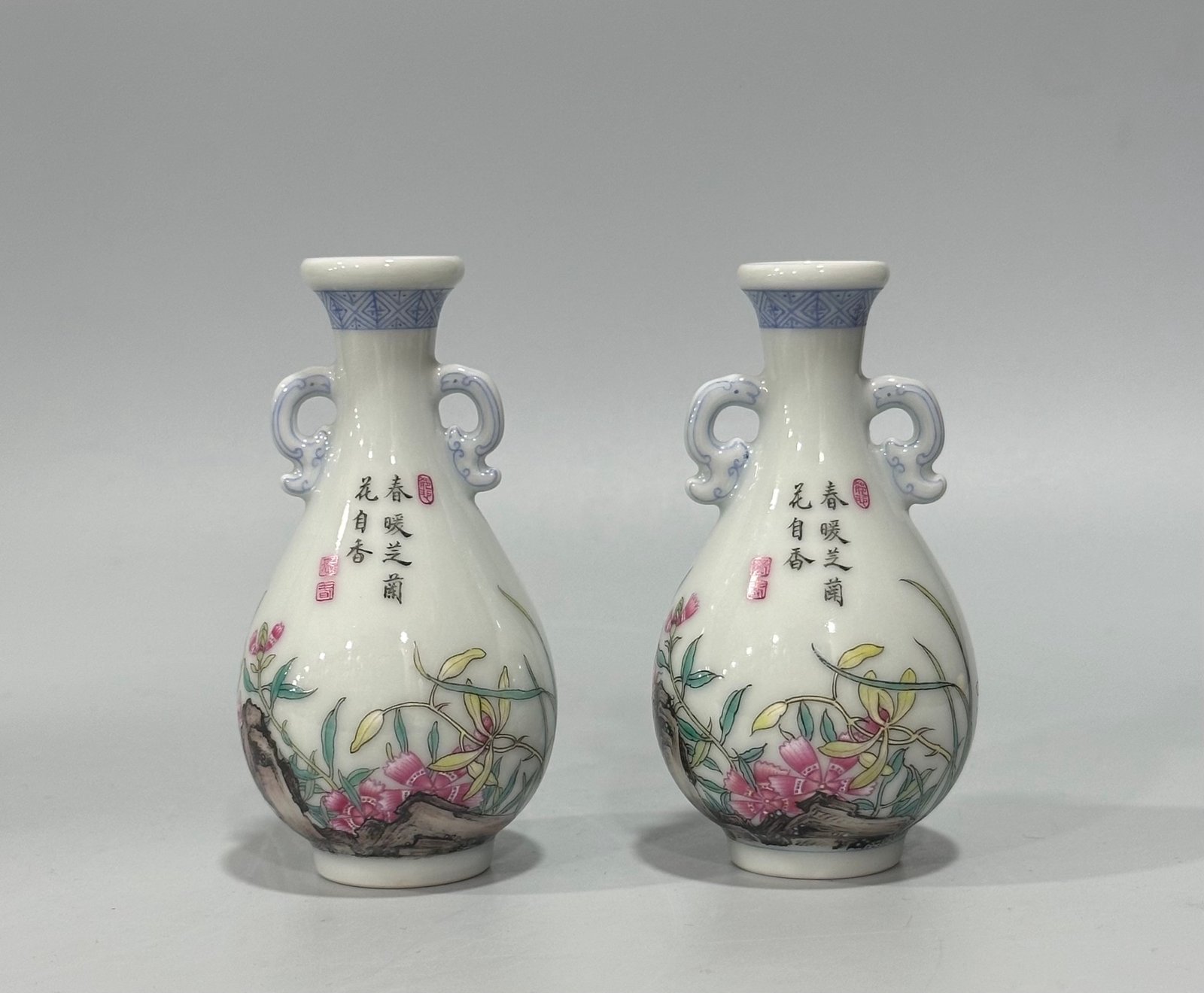Qing Dynasty Qianlong enamel color Zhilan poetry amphorae