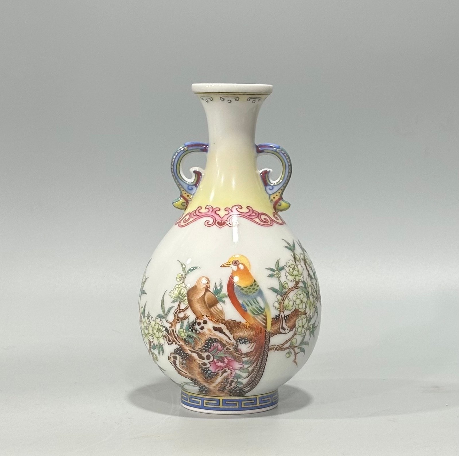 Qing Dynasty Qianlong enamel flower and bird poetry amphora