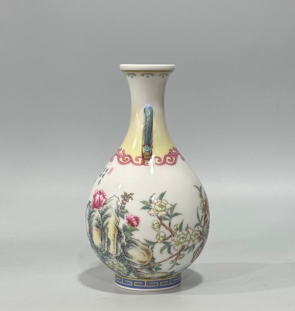 Qing Dynasty Qianlong enamel flower and bird poetry amphora