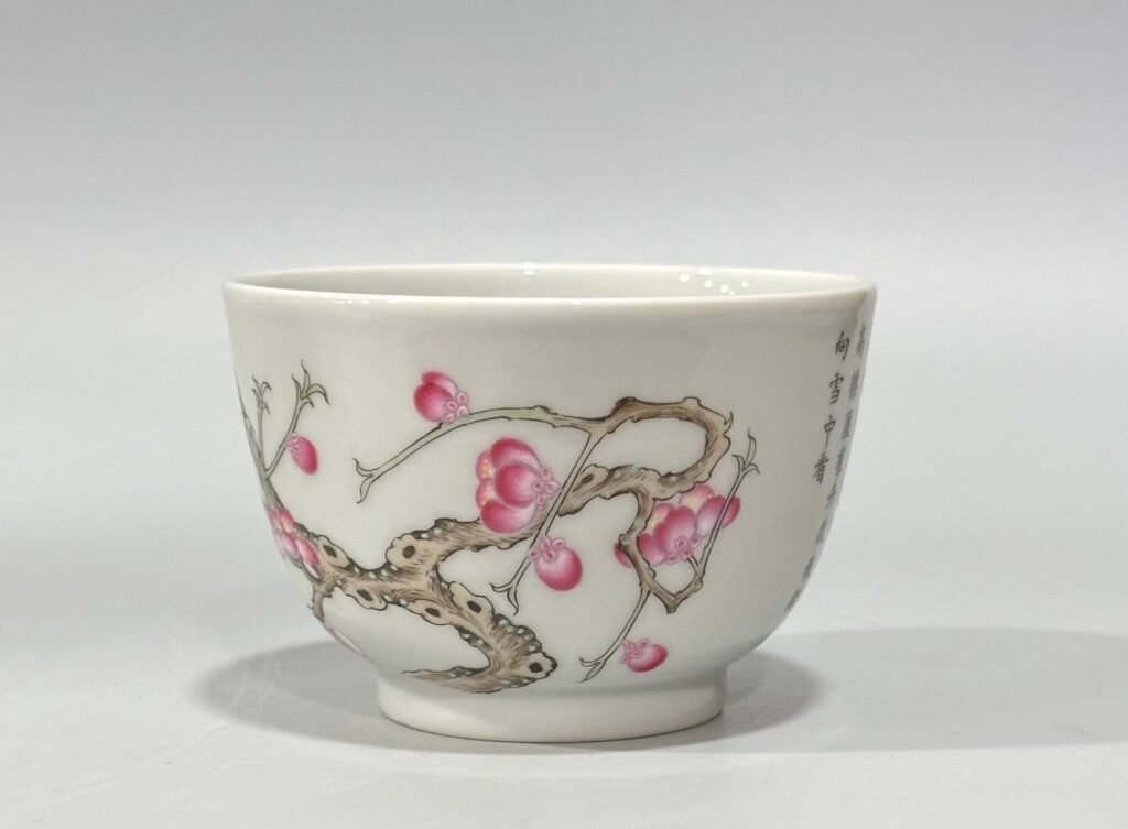Qing Dynasty Daoguang pair of pastel plum cups