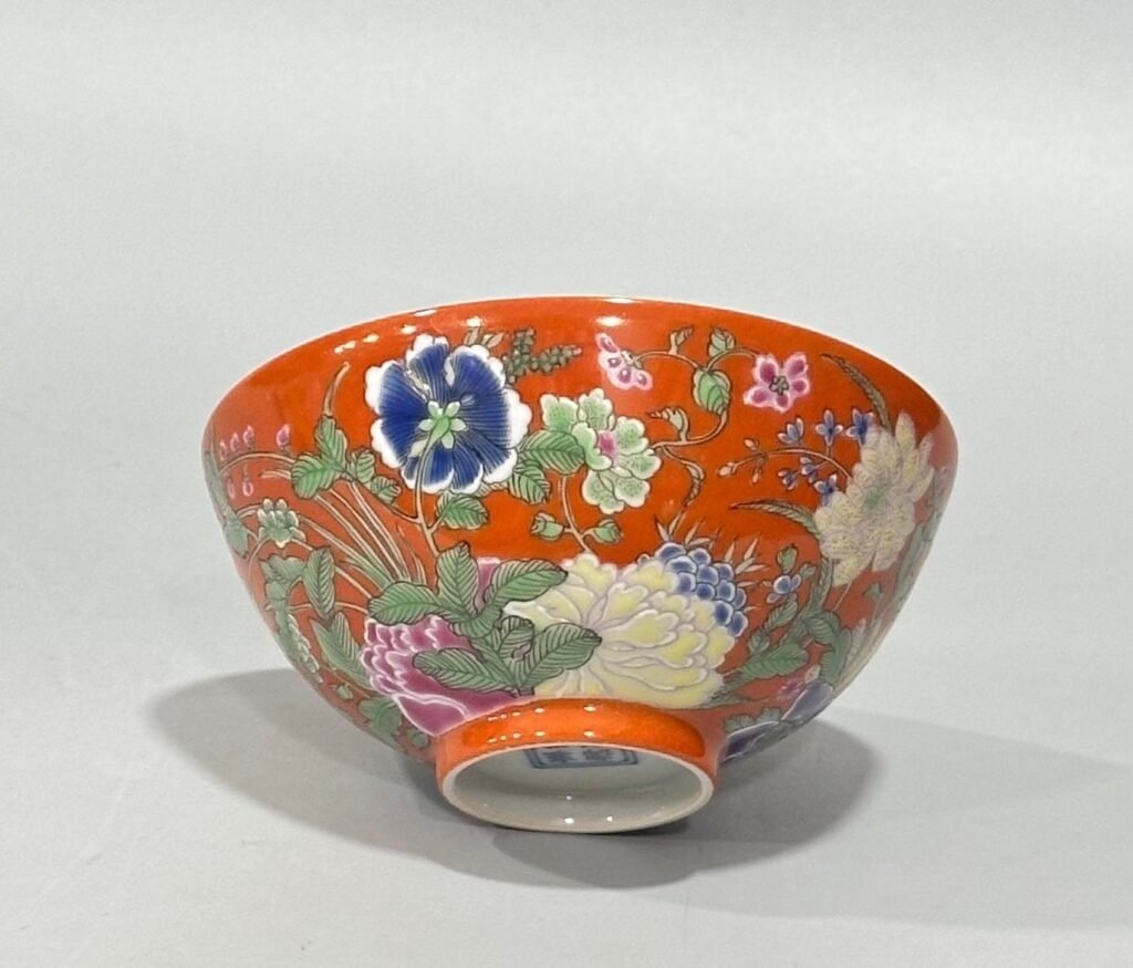 Qing Dynasty Yongzheng colorful coral red Nine Autumn Festival Cup