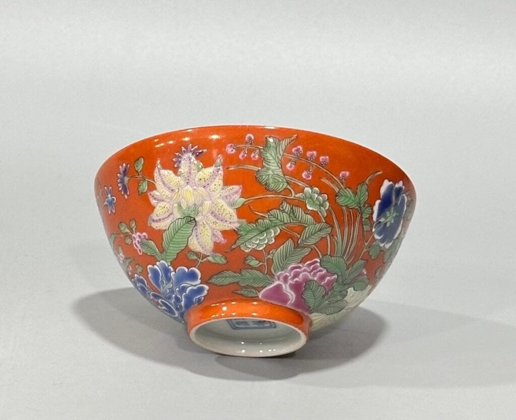 Qing Dynasty Yongzheng colorful coral red Nine Autumn Festival Cup