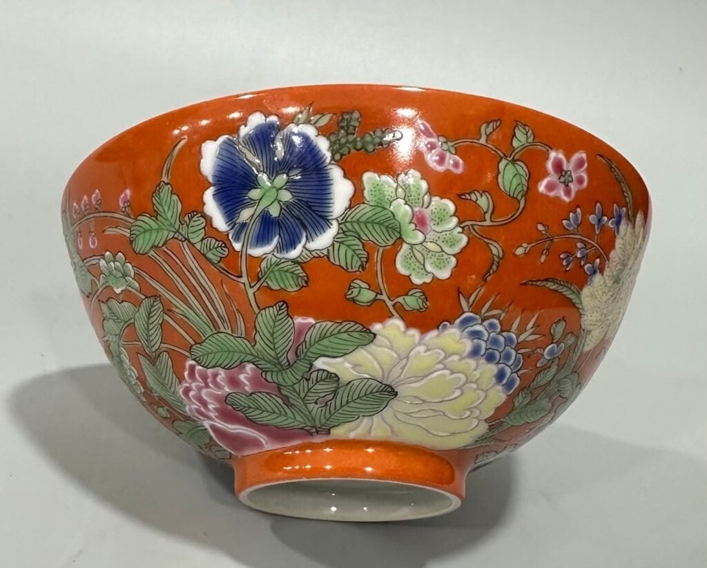 Qing Dynasty Yongzheng colorful coral red Nine Autumn Festival Cup
