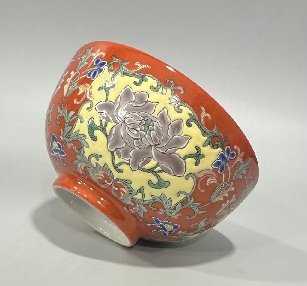 Qing Dynasty Yongzheng Yangcai coral red consecrated peony bowl