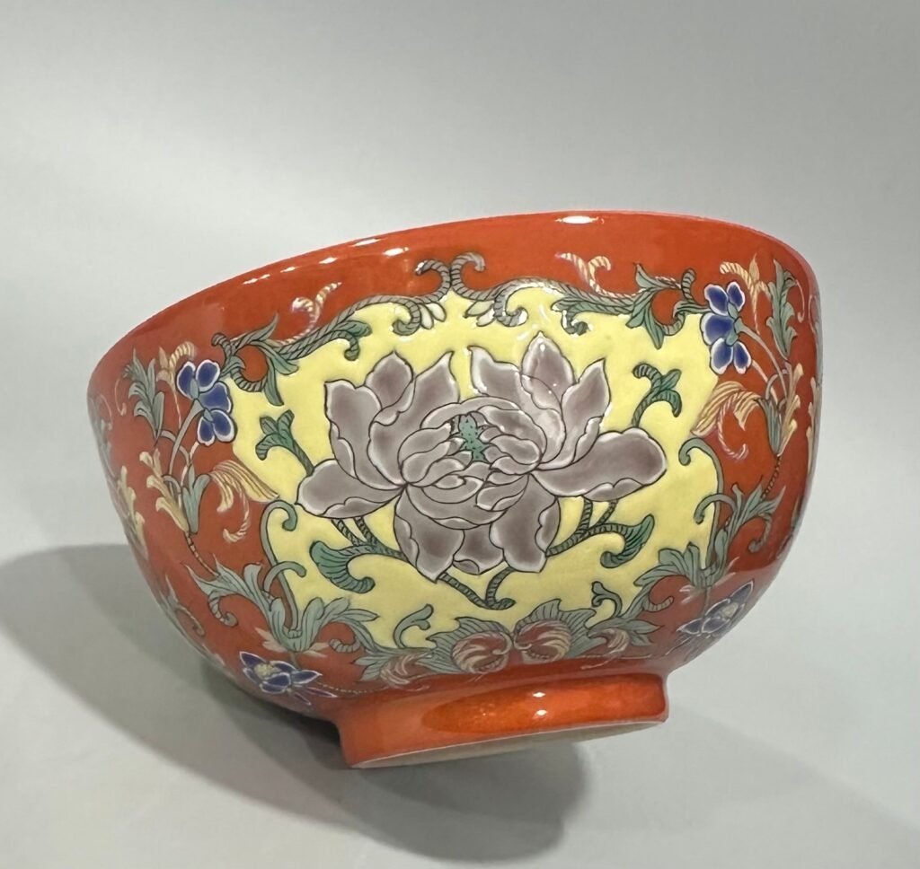 Qing Dynasty Yongzheng Yangcai coral red consecrated peony bowl