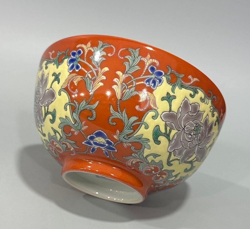Qing Dynasty Yongzheng Yangcai coral red consecrated peony bowl