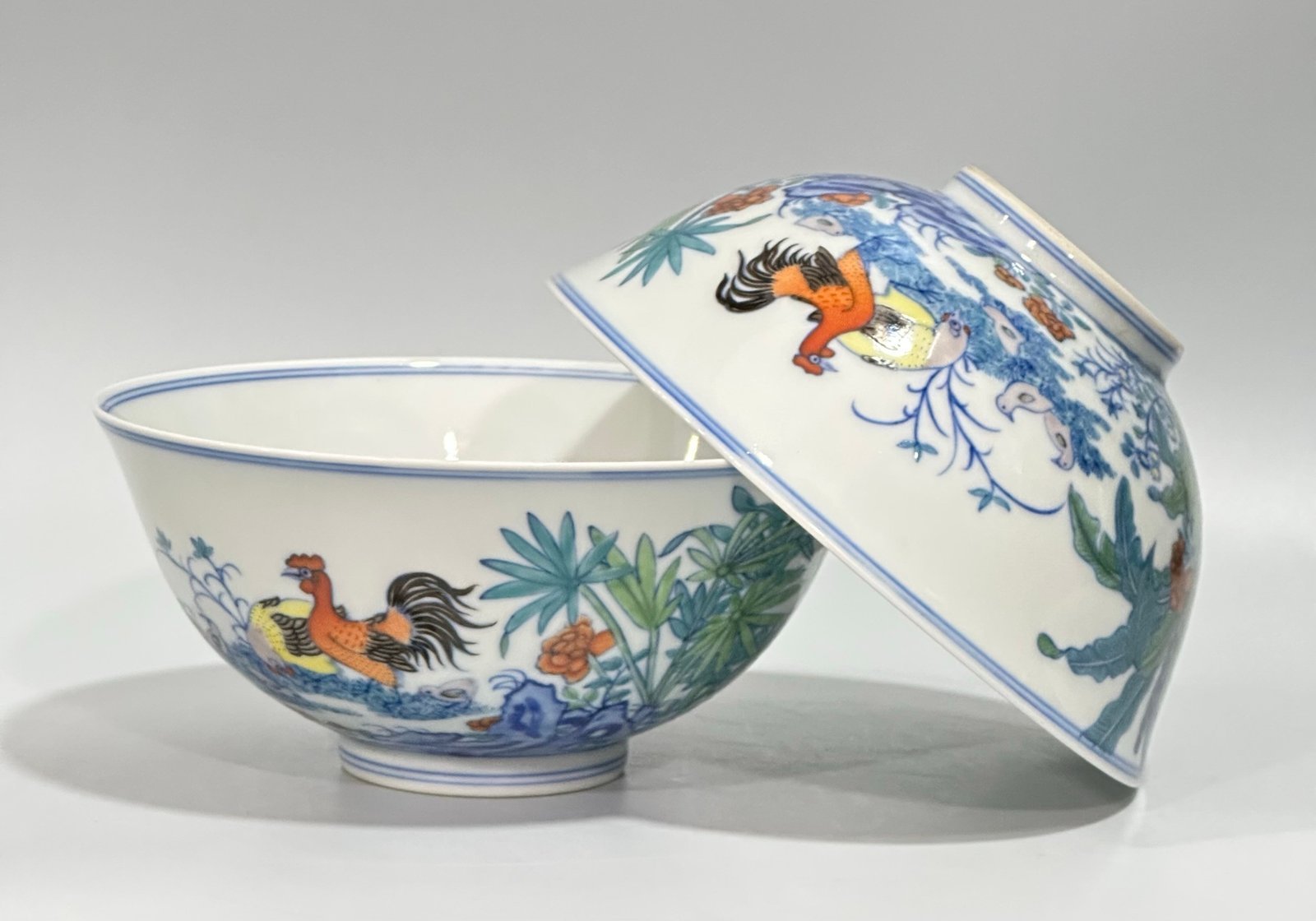Qing Dynasty Yongzheng blue and white chicken bowl