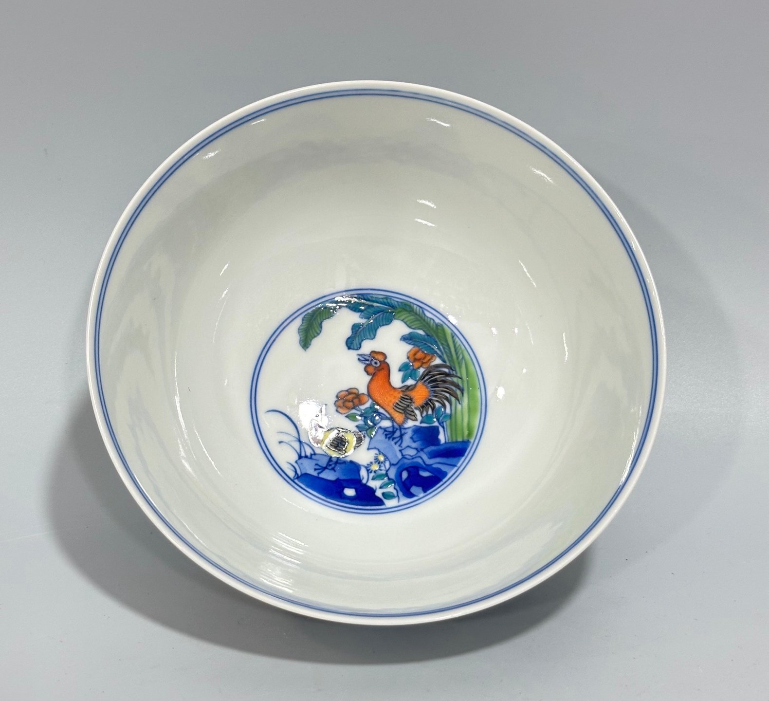 Qing Dynasty Yongzheng blue and white chicken bowl
