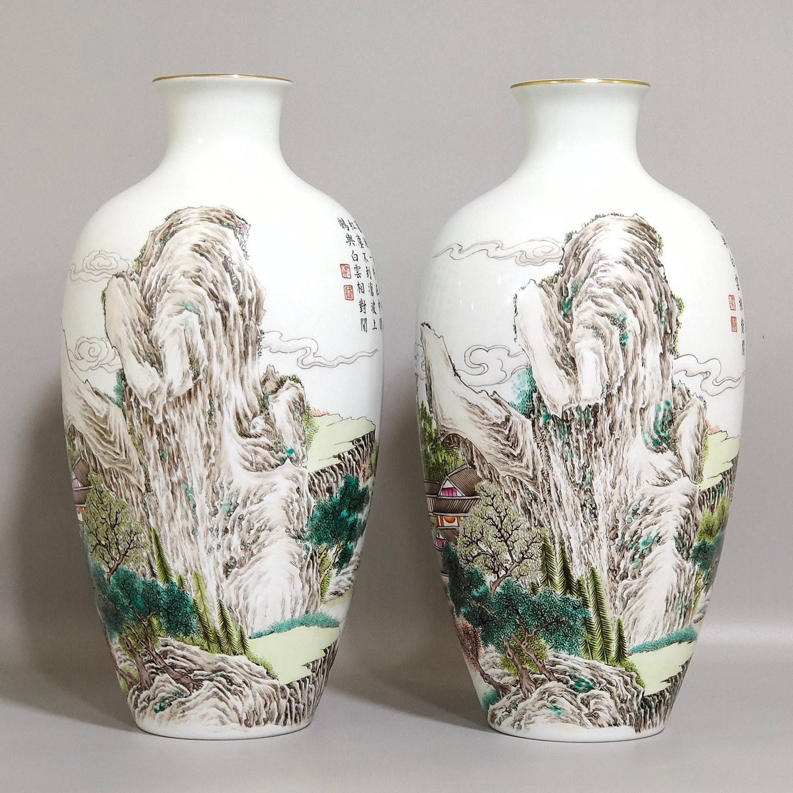 Qing Dynasty plum vase Burner in the Hongxian year with ink and color paintings