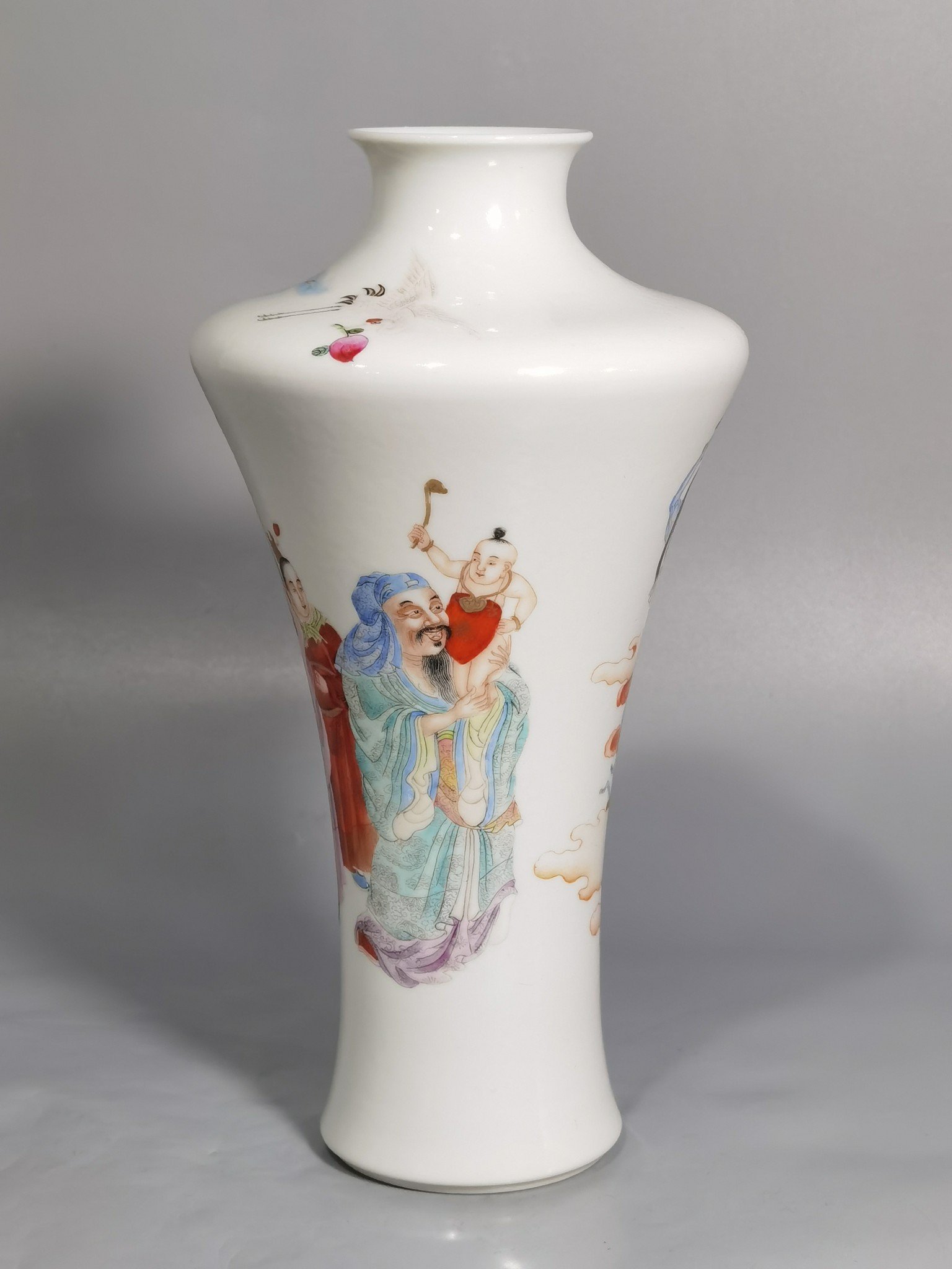 Qing Dynasty Hongxian year system Putai pastel Fu Lu Shou three stars with Kuixing vase