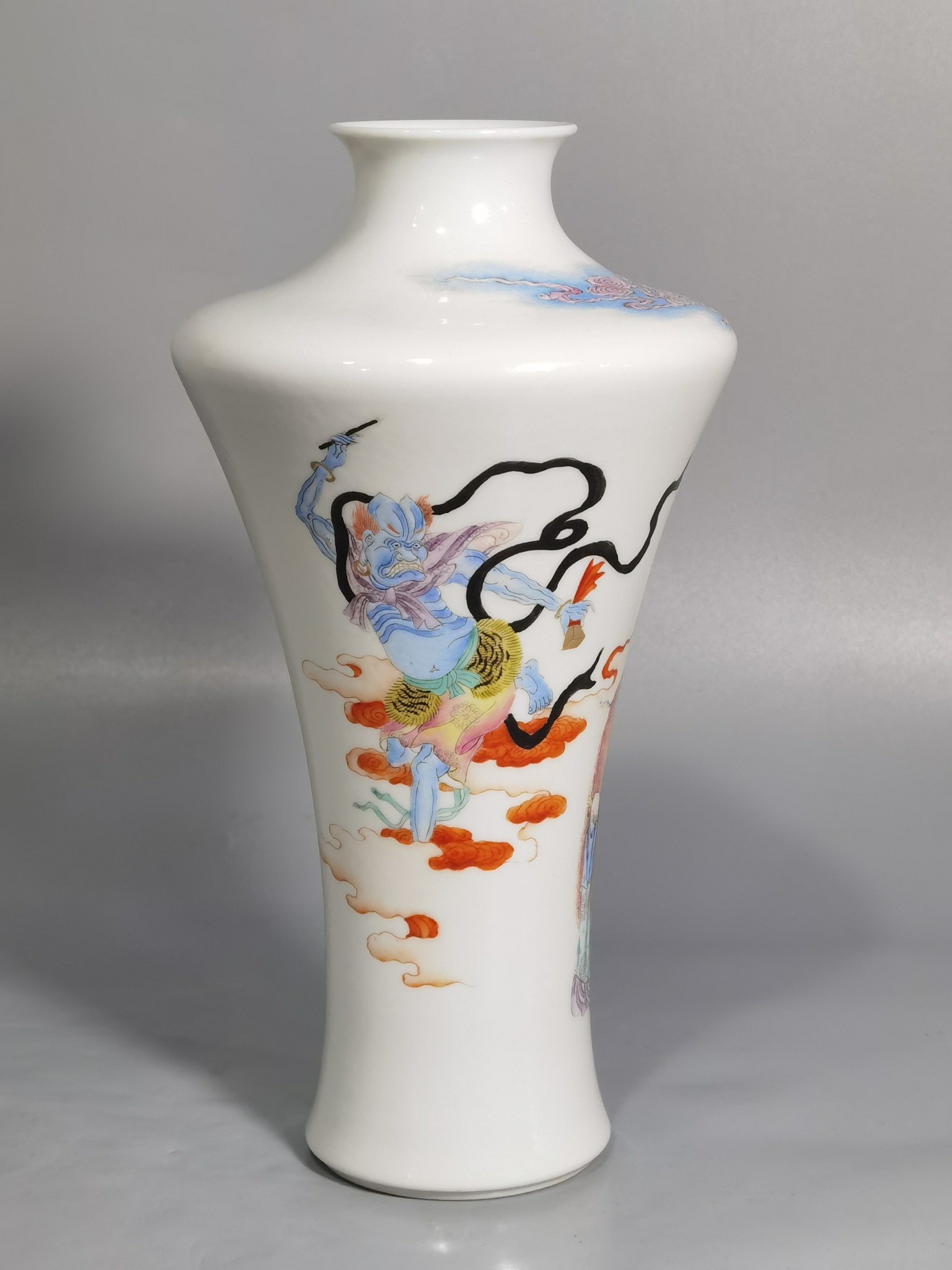 Qing Dynasty Hongxian year system Putai pastel Fu Lu Shou three stars with Kuixing vase