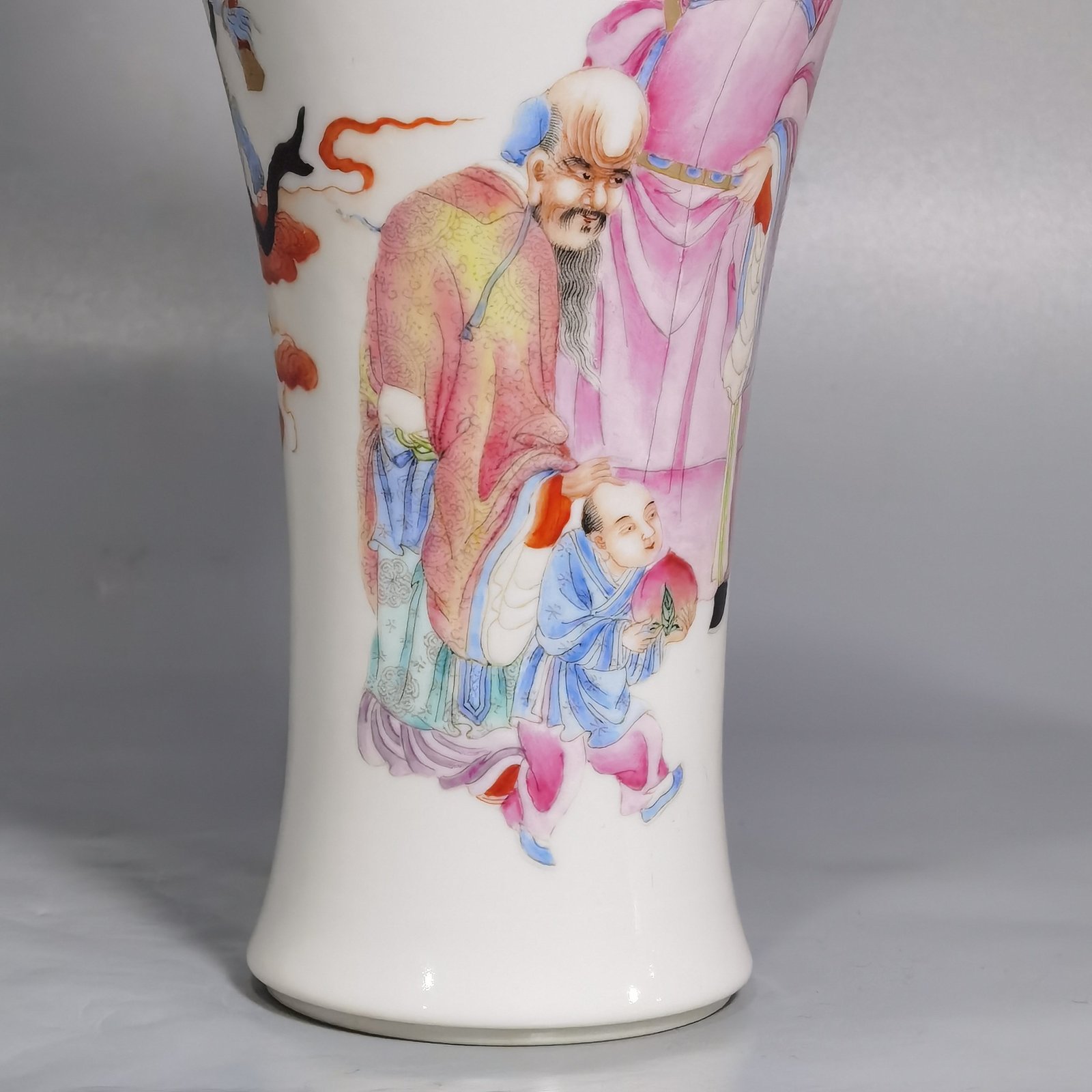 Qing Dynasty Hongxian year system Putai pastel Fu Lu Shou three stars with Kuixing vase