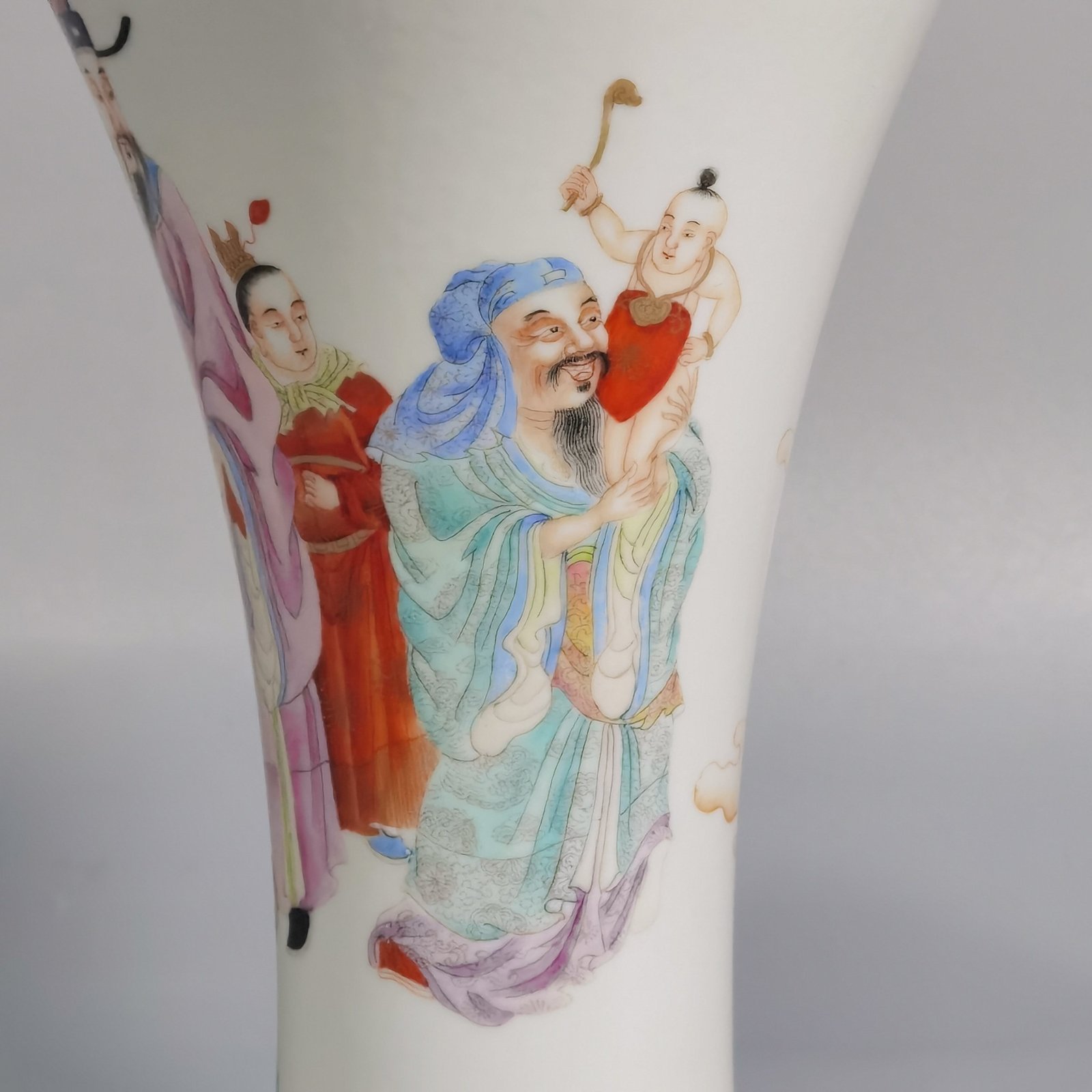 Qing Dynasty Hongxian year system Putai pastel Fu Lu Shou three stars with Kuixing vase