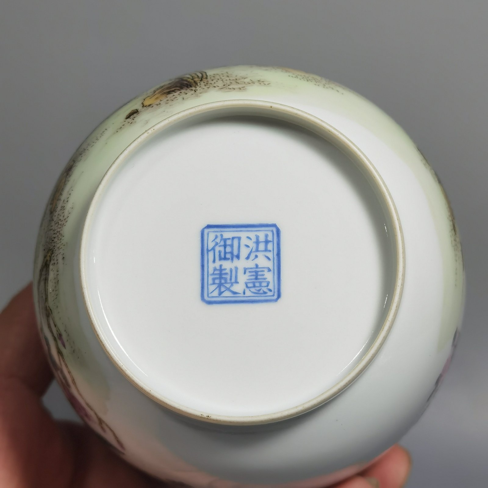 Qing Dynasty Hongxian pair of thin-bodied pastel flower and bird vases