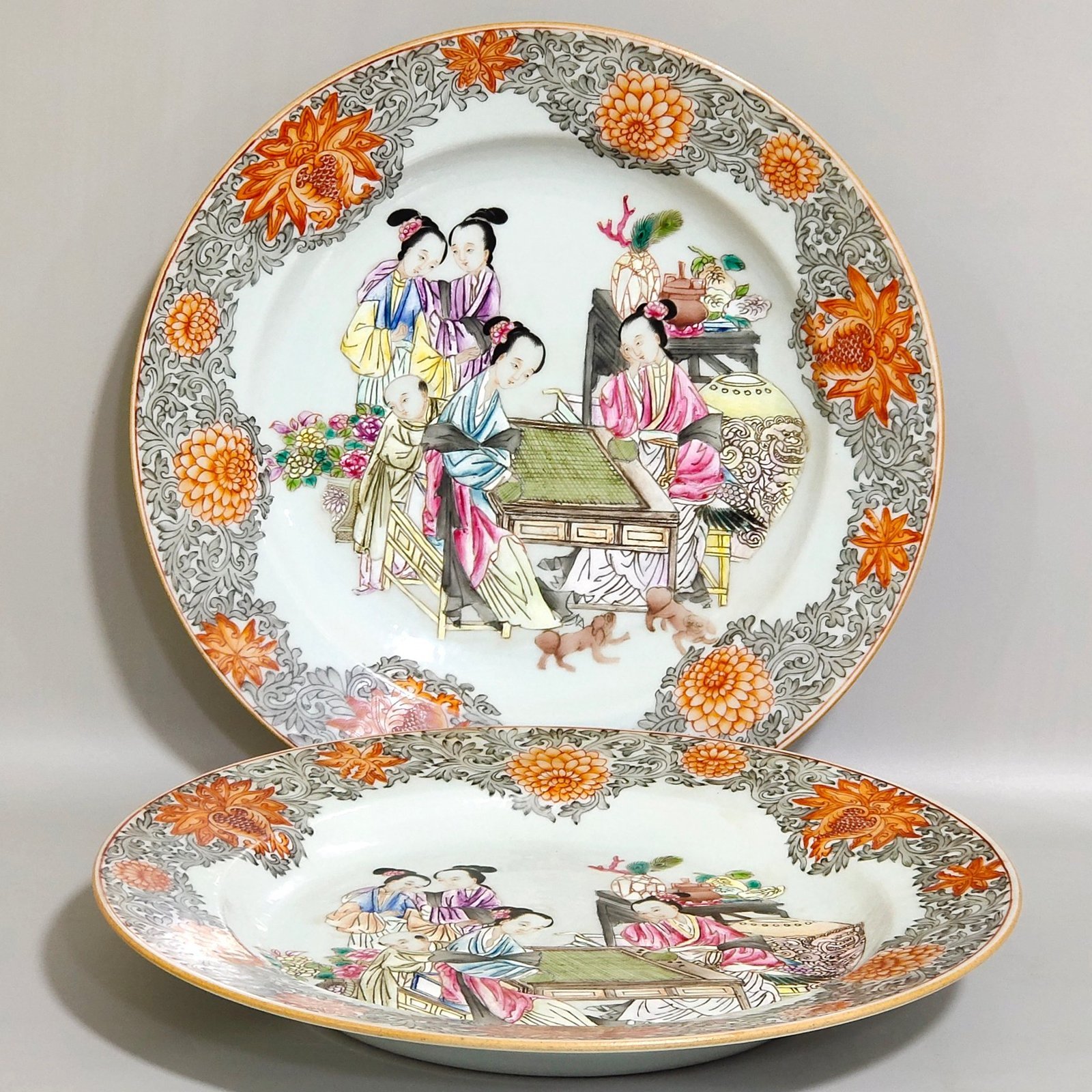 Qing Dynasty Overseas return to export education child picture plate