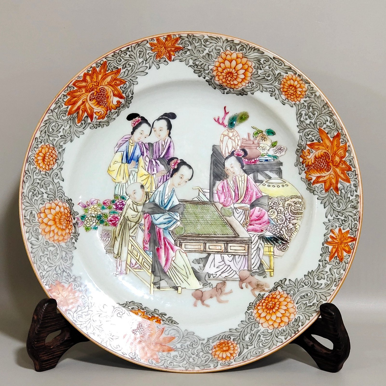 Qing Dynasty Overseas return to export education child picture plate